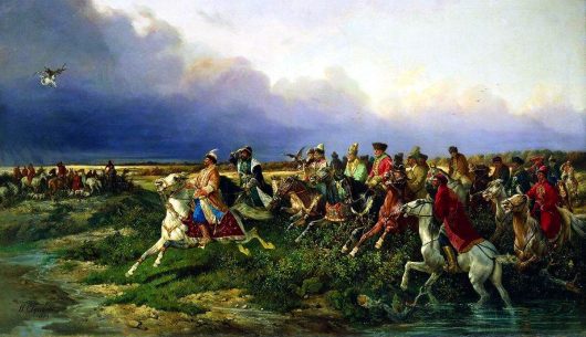 «Царь Алексей Михайлович с боярами на соколиной охоте». Николай Сверчков, 1873